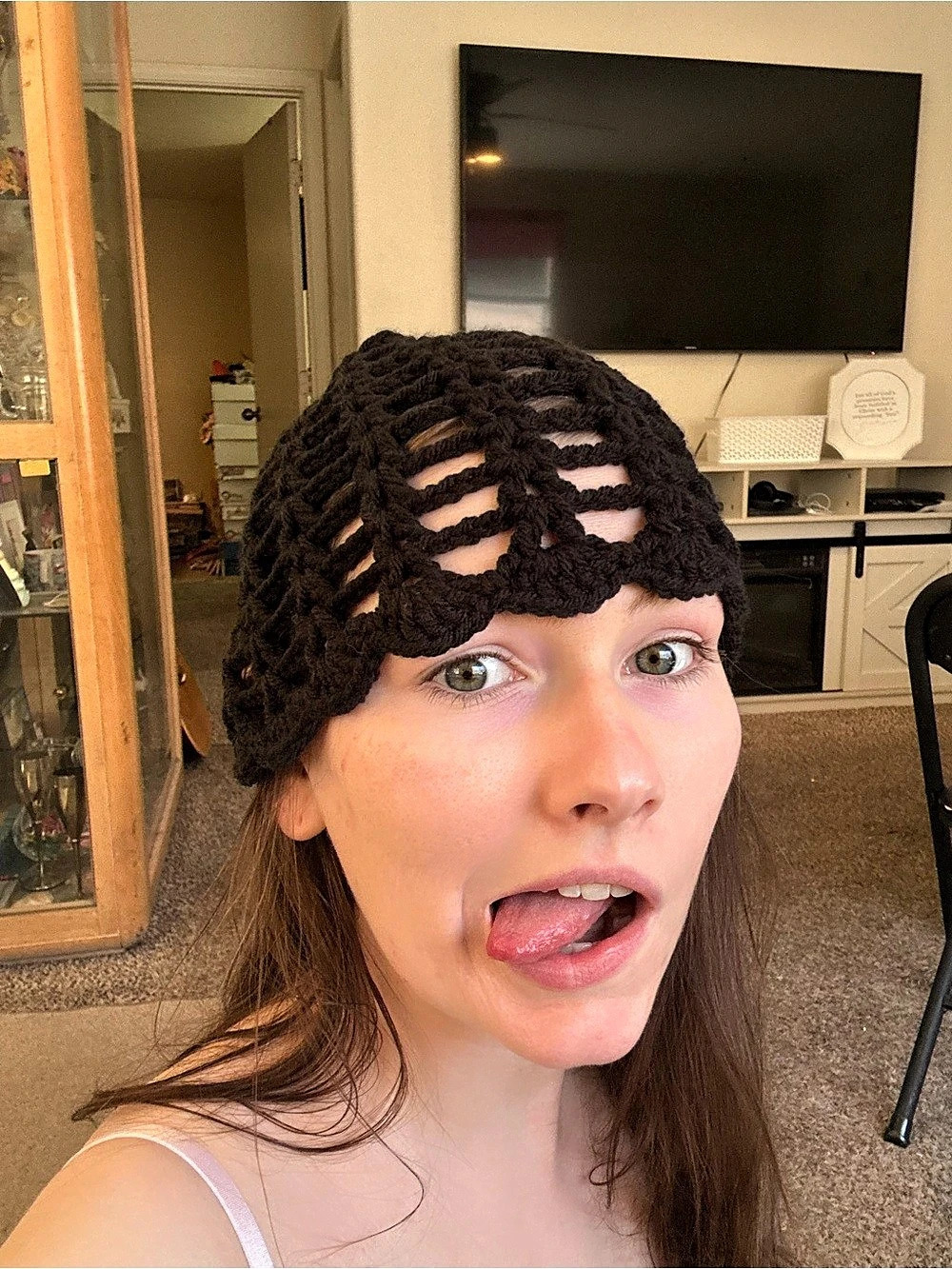 Black Crochet Knit Hat Like New